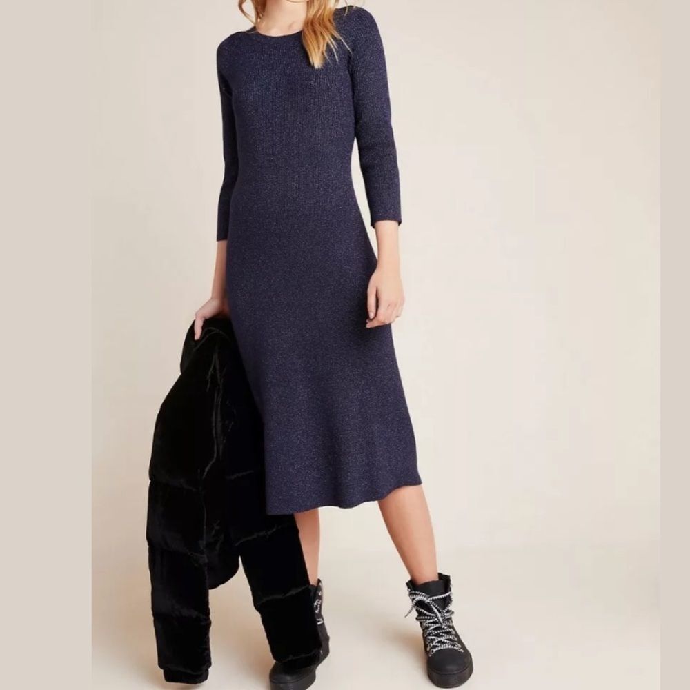 NWT Anthropologie Selena Rib Lurex Sweater Dress - Picture 1 of 4